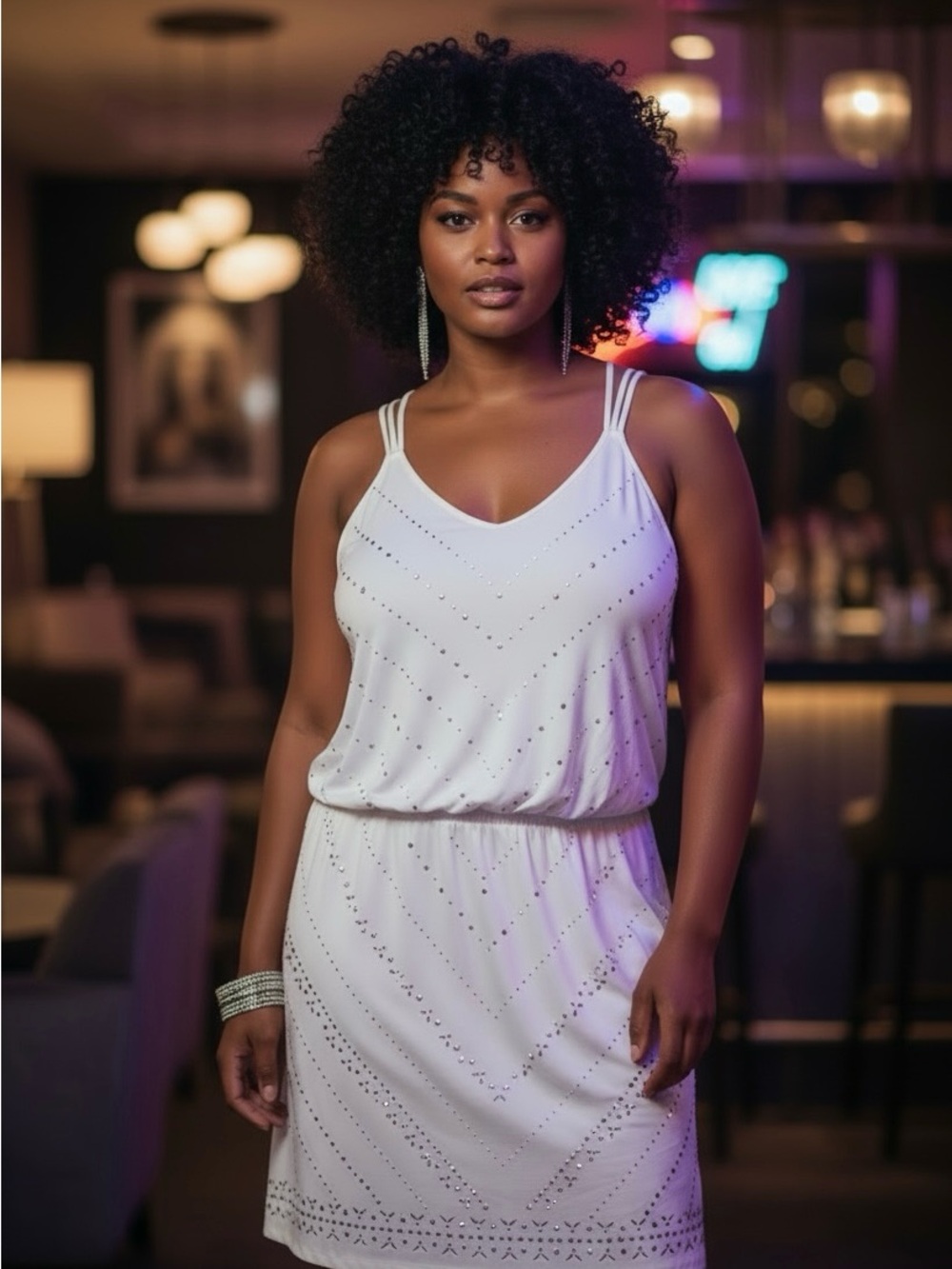 White House Black Market White Embellished Blouson Mini Dress Size XL